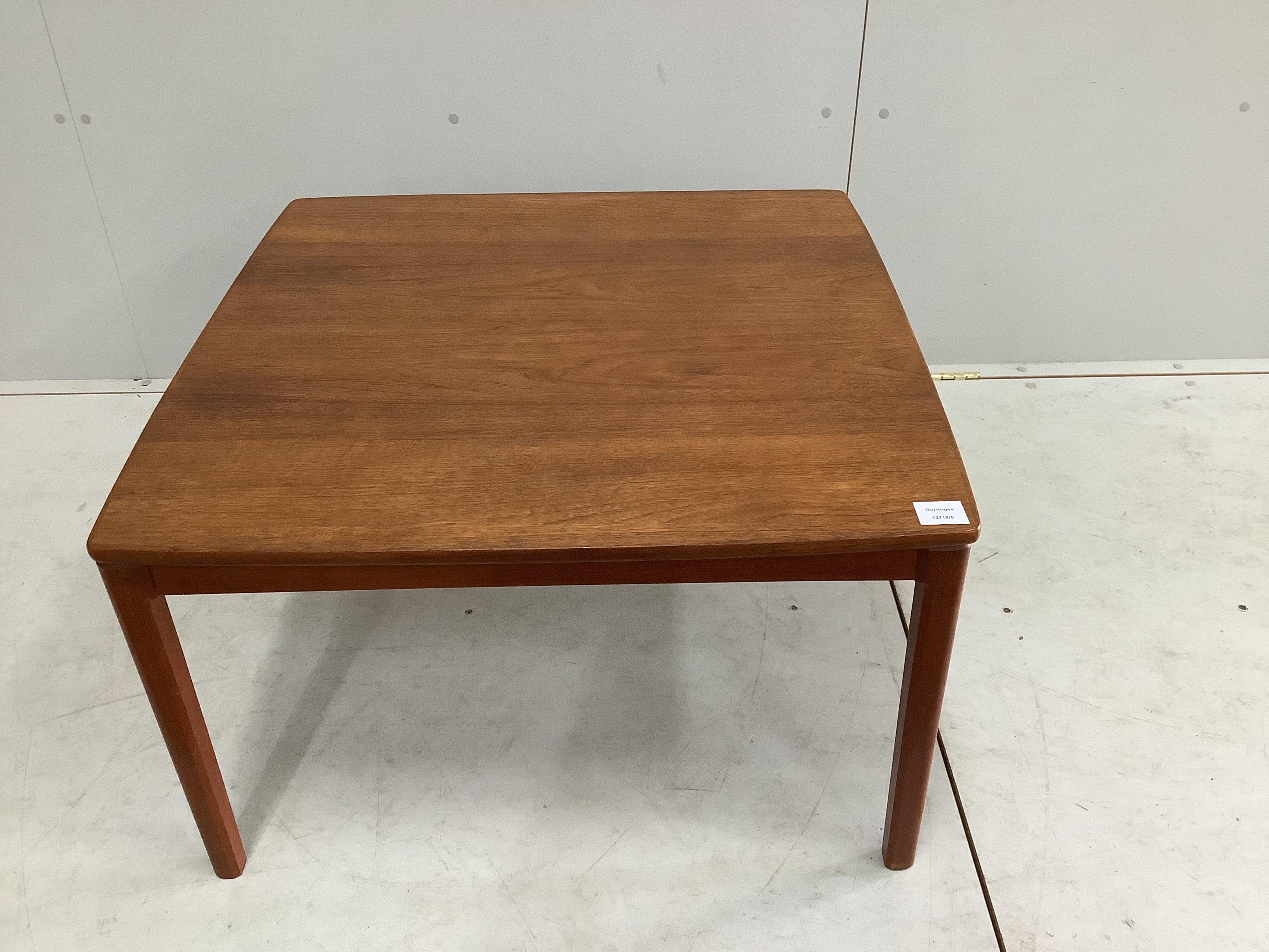 A mid century square teak coffee table, width 76cm, height 45cm